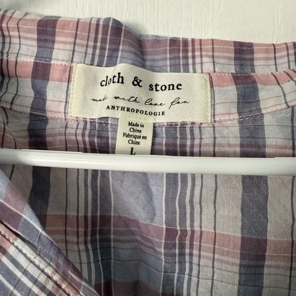 Anthropologie Cloth & Stone Plaid Shirt in Mauve and White - Picture 5 of 7